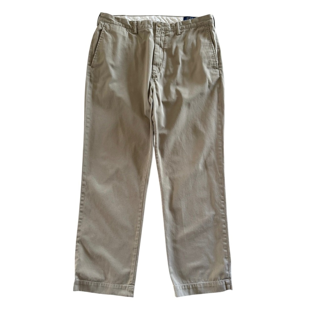 Polo Ralph Lauren Mens Size 38x32 Classic Fit Khaki Chino Pants Flat Front Beige